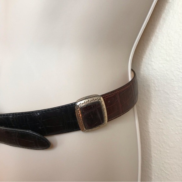 Vintage Brighton Two Tone Black Brown Leather Croc Embossed Belt Women Small - Picture 4 of 12